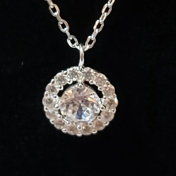 Sterling Silver CZ Round Pendant Necklace - Picture 2 of 9